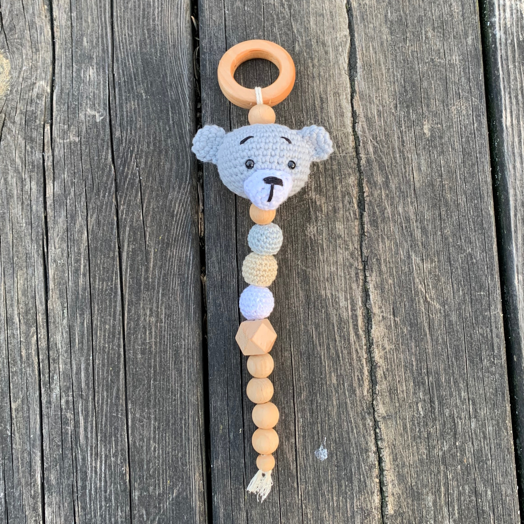 El Yapımı Doğal Ahşap Organik Pamuk Ayıcık Baby Gym Oyuncak