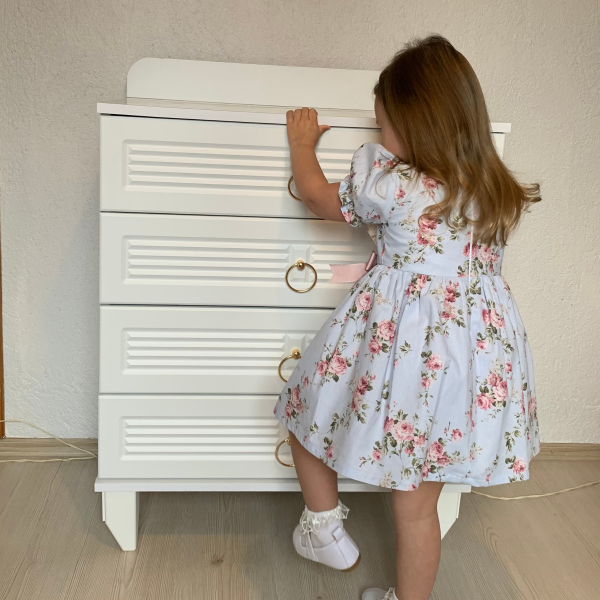 Pamuklu Empirme Desenli Fisto Detaylı Günlük ve Özel Gün Elbisesi  5 Yaş