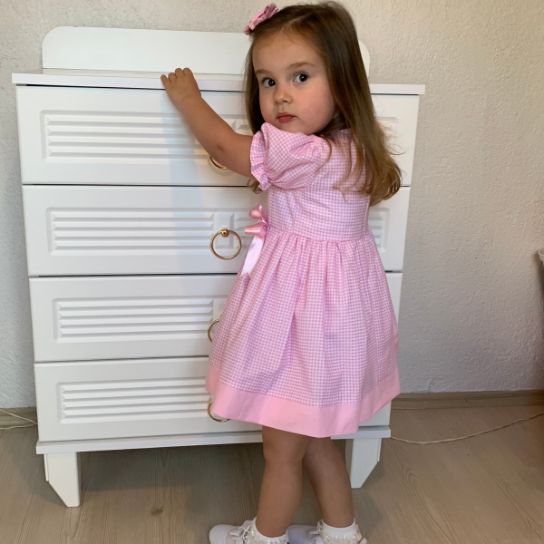 Pamuklu Pitükare Desenli Kurdele Detaylı Günlük ve Özel Gün Elbisesi  1 Yaş
